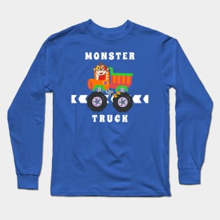 Cartoon vector of monster truck with little animal driver. Long Sleeve T-Shirt